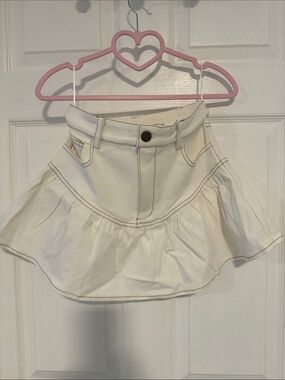 Vintage White Mini Skirt Dress with Contrast Stitching
